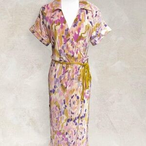 Kathy Ireland Watercolor Midi Wrap Dress Medium